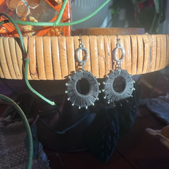 Artisan Jewelry - Handmade Artisan Yarn Black + SilverTone Dangle Earrings